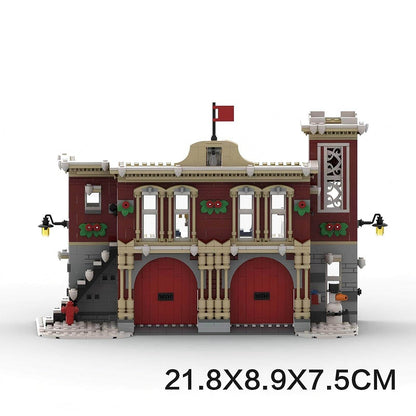 Winter Village Fire Station Expanded 2-Bay Modular Building Kit | LEGO-Compatible MOC - 2