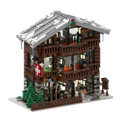 Winter Village Swiss Restaurant and Hotel Building Kit | LEGO-Compatible MOC - 1
