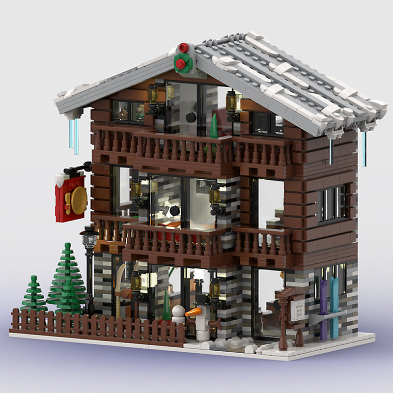 Winter Village Swiss Restaurant and Hotel Building Kit | LEGO-Compatible MOC - 2