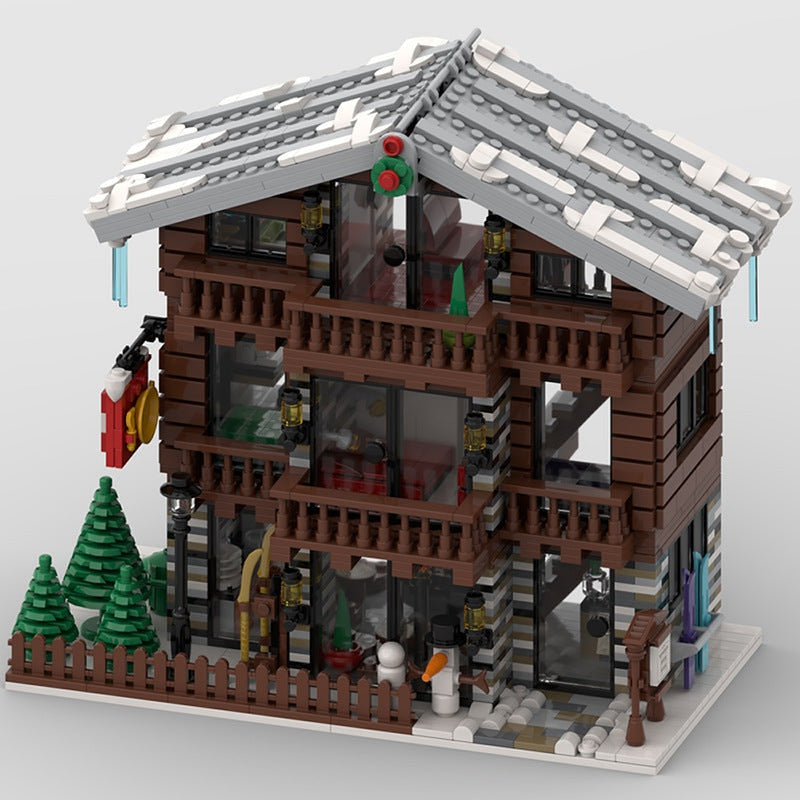 Winter Village Swiss Restaurant MOC Building Kit | Alpine Hotel Architecture - 3