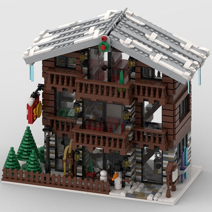 Winter Village Swiss Restaurant MOC Building Kit | Alpine Hotel Architecture - 3
