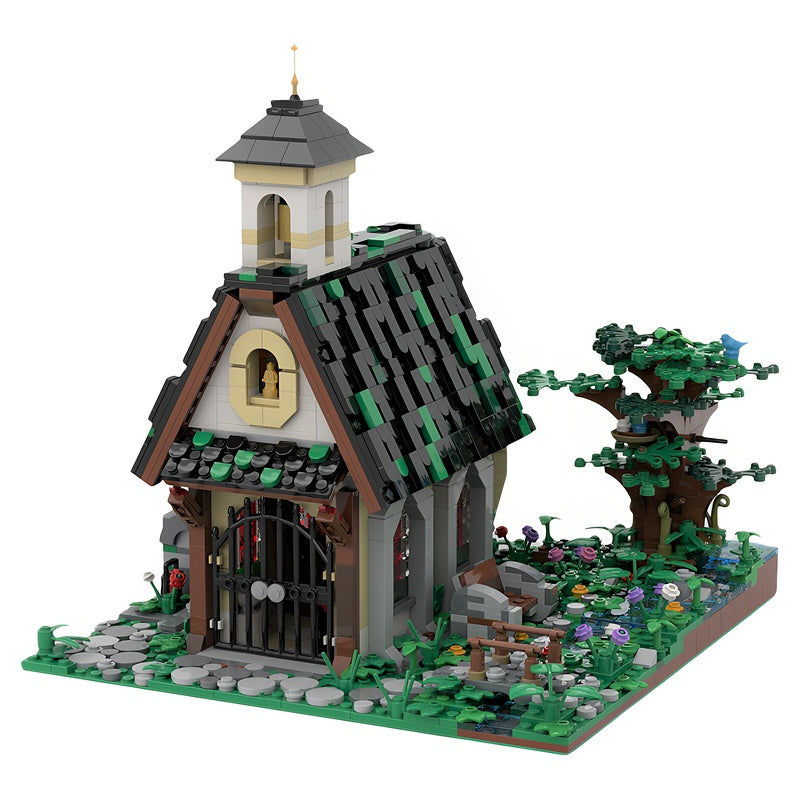 Woodland Chapel With Stream & Bell MOC Building Kit - 1
