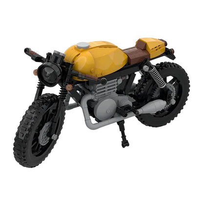 Yellow & Brown Classic Cafe Racer Motorcycle MOC Building Kit - 1